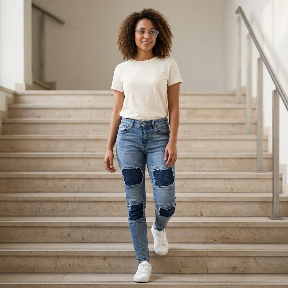 H&M Skinny DIVIDED Supply Distressed Blue Jeans Women See Measurements